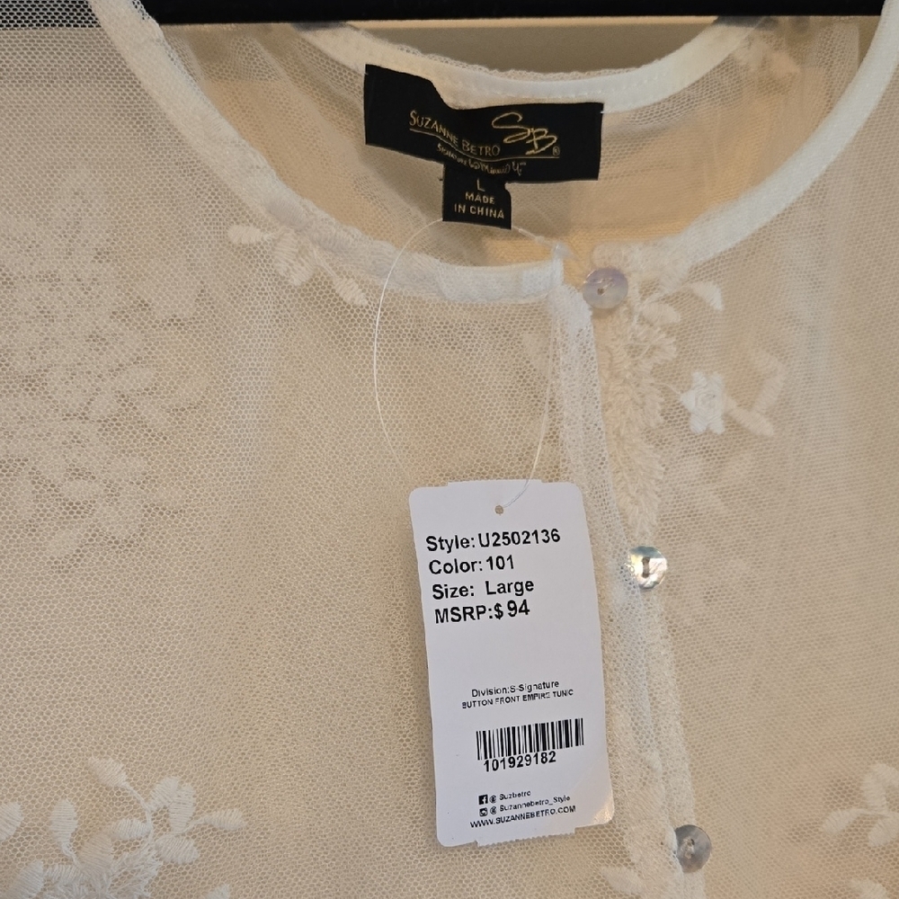 Chic White Lace Over Blouse Sz Lg - Picture 2 of 6